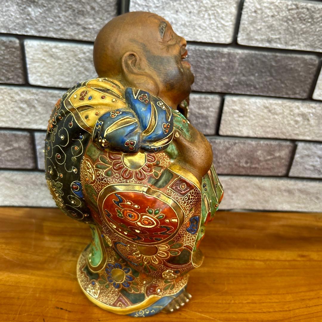 九谷焼 布袋尊 金彩 色絵 布袋像 陶器製 骨董品　七福神 仏像