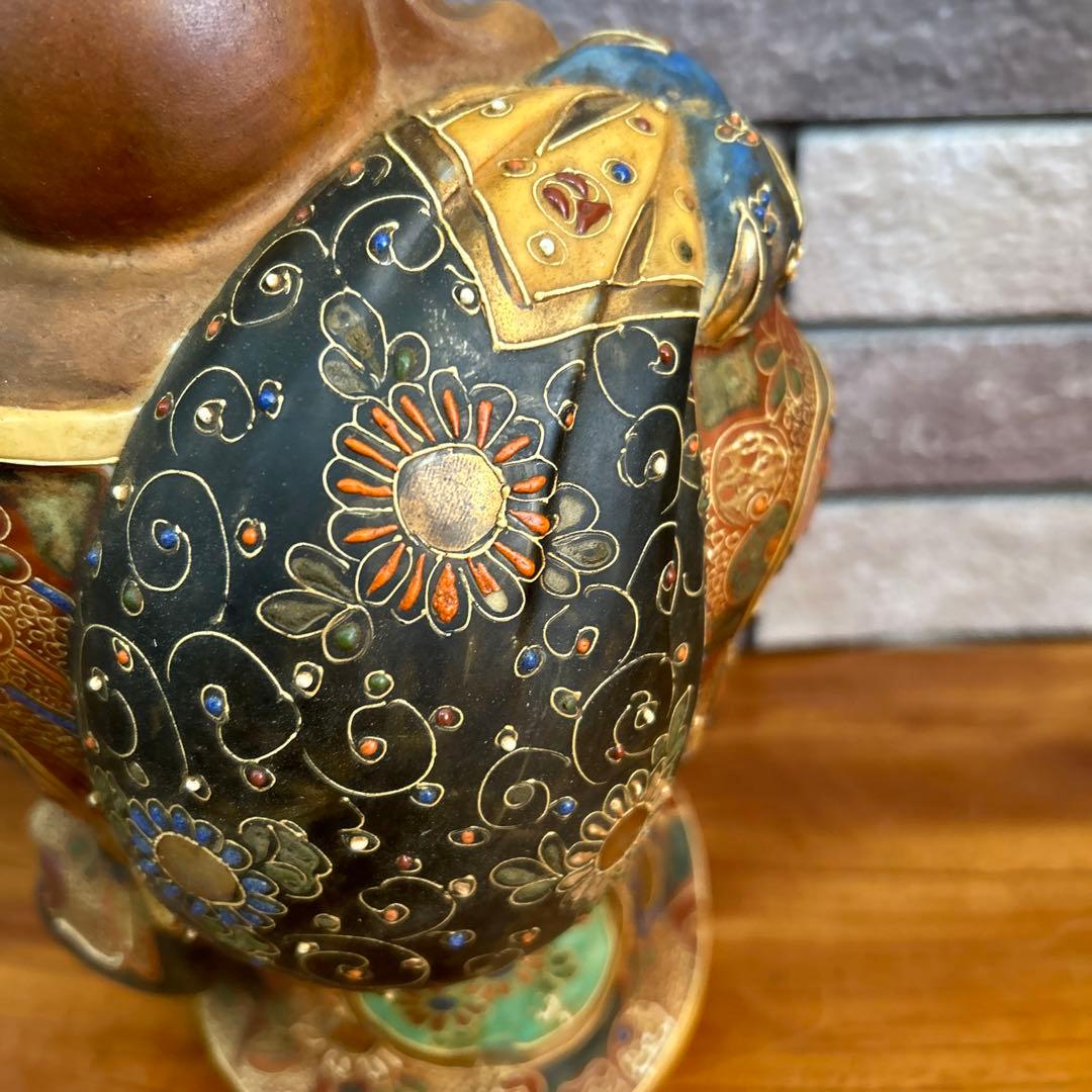 九谷焼 布袋尊 金彩 色絵 布袋像 陶器製 骨董品　七福神 仏像