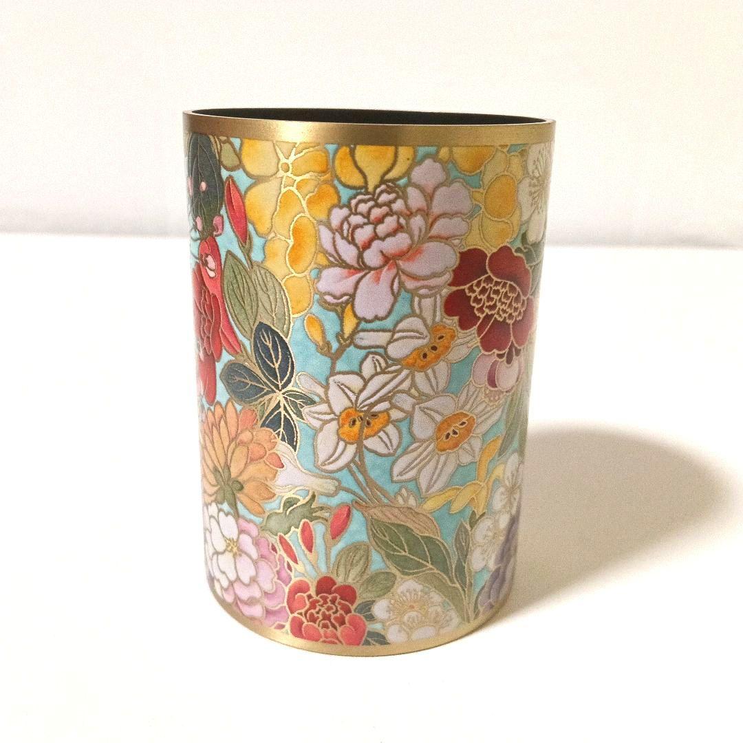 未使用 高級中国銅器 朱炳仁 銅製 金彩花詰 筆筒 ペン立て