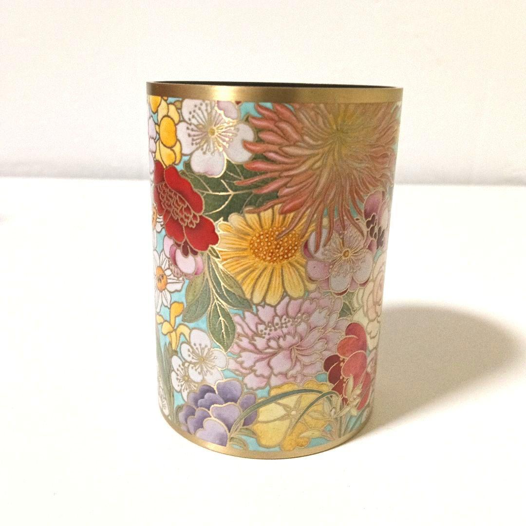 未使用 高級中国銅器 朱炳仁 銅製 金彩花詰 筆筒 ペン立て