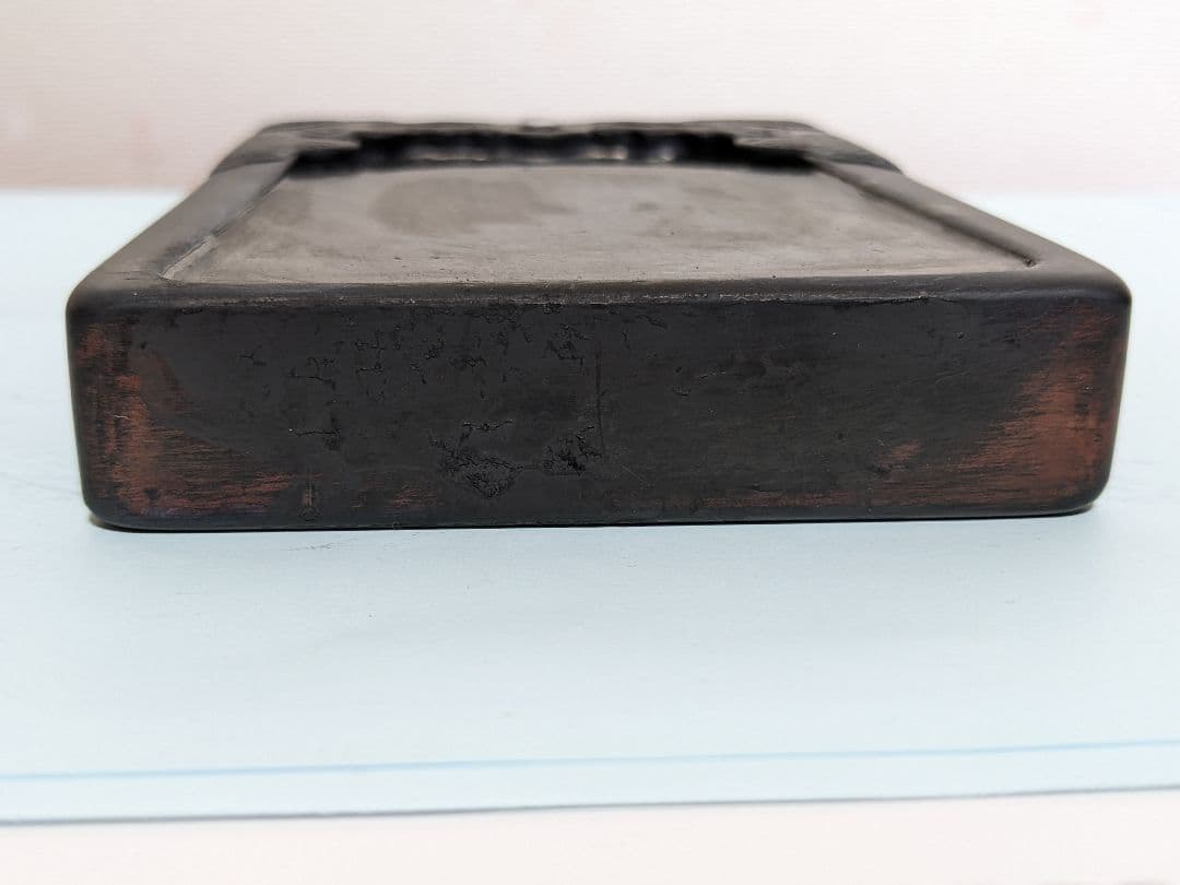 ♦中国硯 古玩 硯蓋 縞黒檀 龍文様硯 文房四宝 古美術品 アンティーク 骨董品