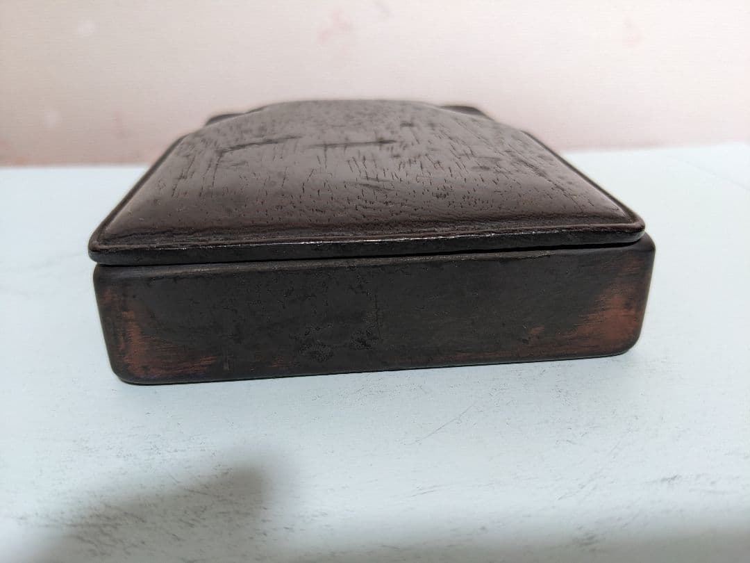 ♦中国硯 古玩 硯蓋 縞黒檀 龍文様硯 文房四宝 古美術品 アンティーク 骨董品