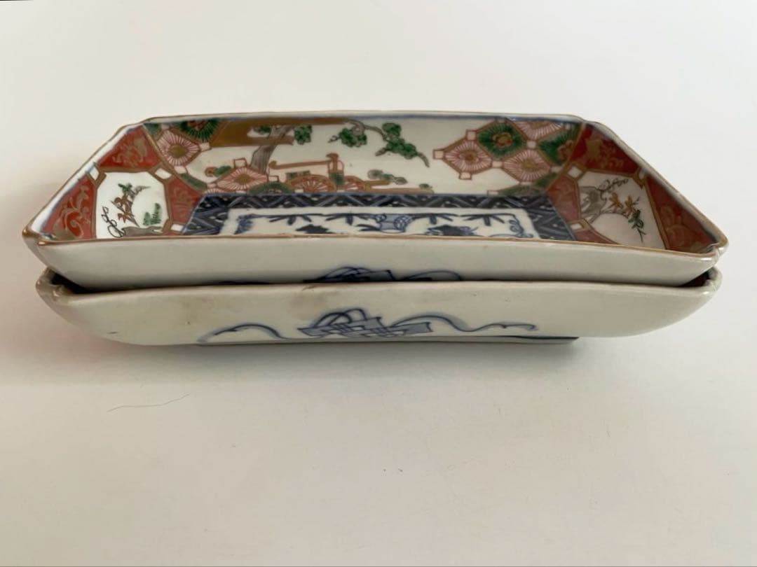 骨董　アンティーク　古伊万里　色絵　鮎皿　長方皿　2枚