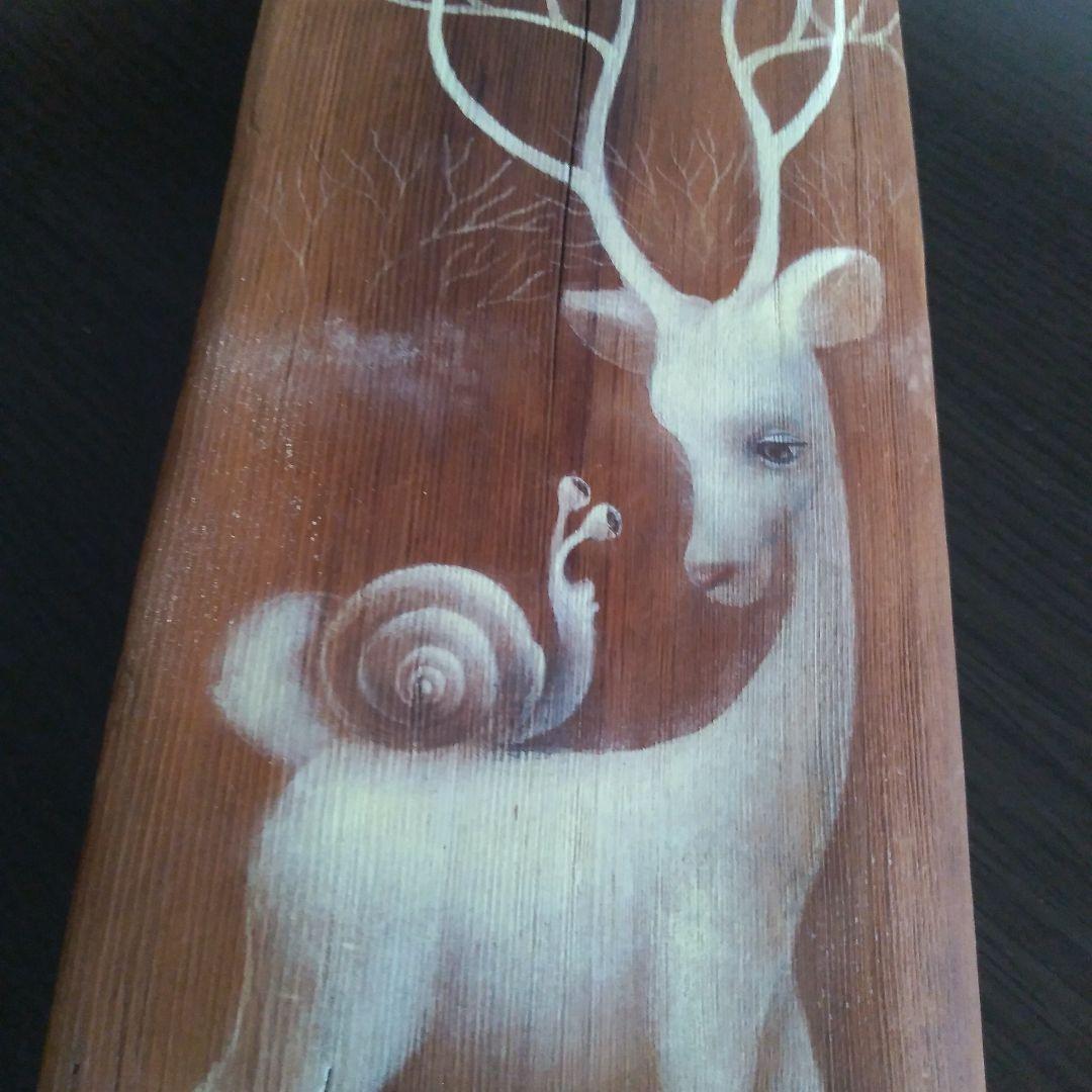 一時値下げプロ作家流木絵画アート工芸品不思議な鹿？カタツムリ蝸牛月