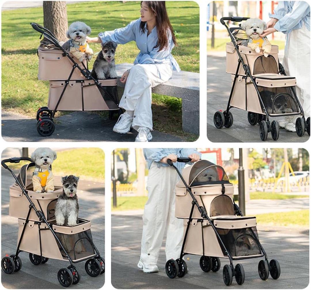 二段式 ペットカート ブラック 犬 猫 360°回転 ブレーキ付