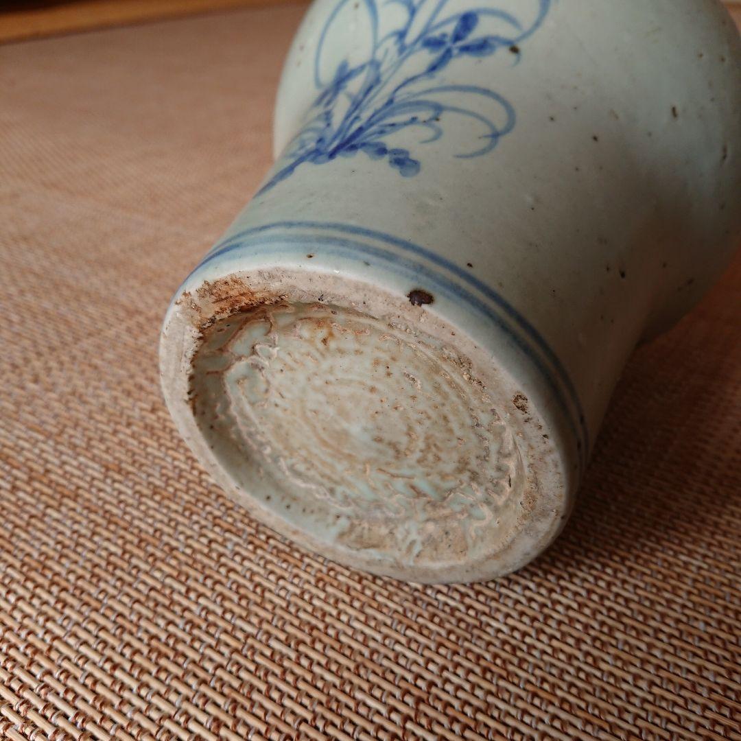 李朝 青花草花文壺 骨董品