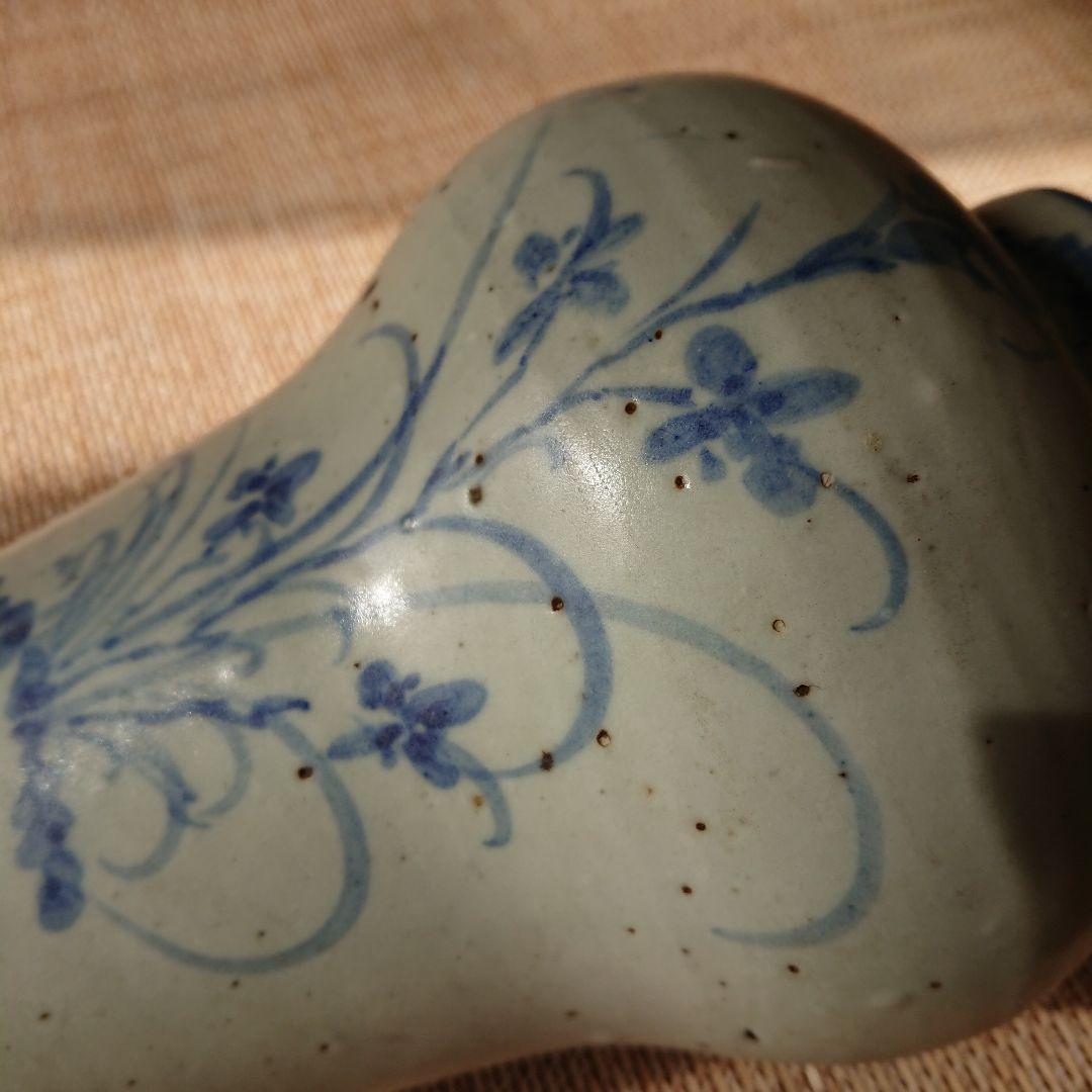 李朝 青花草花文壺 骨董品