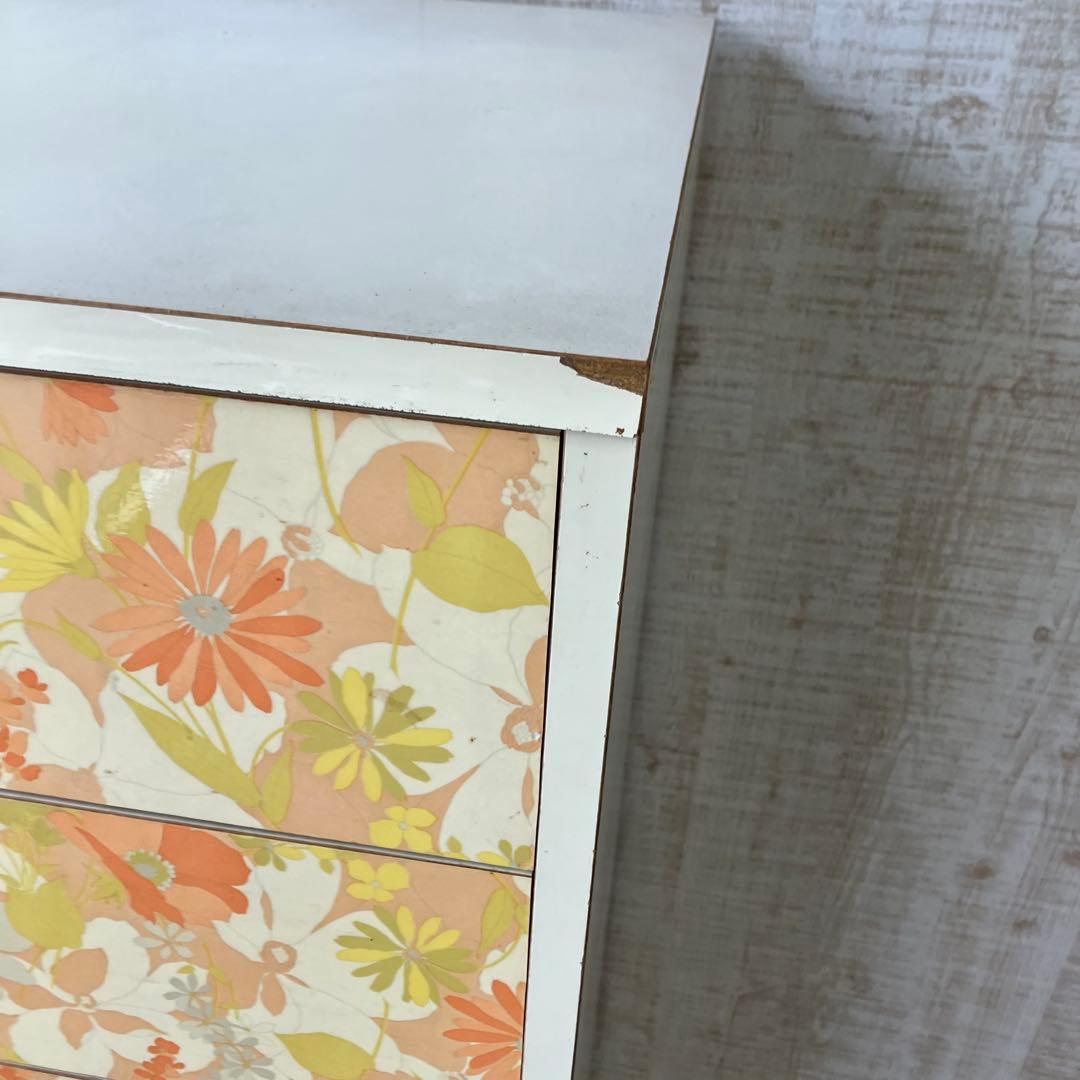 昭和レトロ 花柄 木製チェスト 7段タンス 古家具 ビンテージ ヴィンテージ 橙