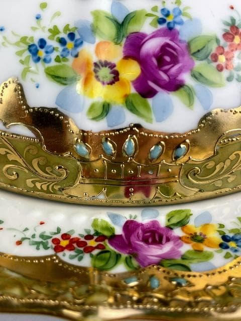 【希少】オールドノリタケ ２３㎝ 花紋蓋付き金盛り皿 深皿 ボウル 金彩