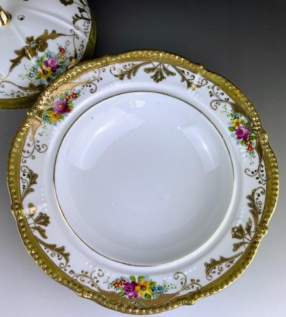 【希少】オールドノリタケ ２３㎝ 花紋蓋付き金盛り皿 深皿 ボウル 金彩