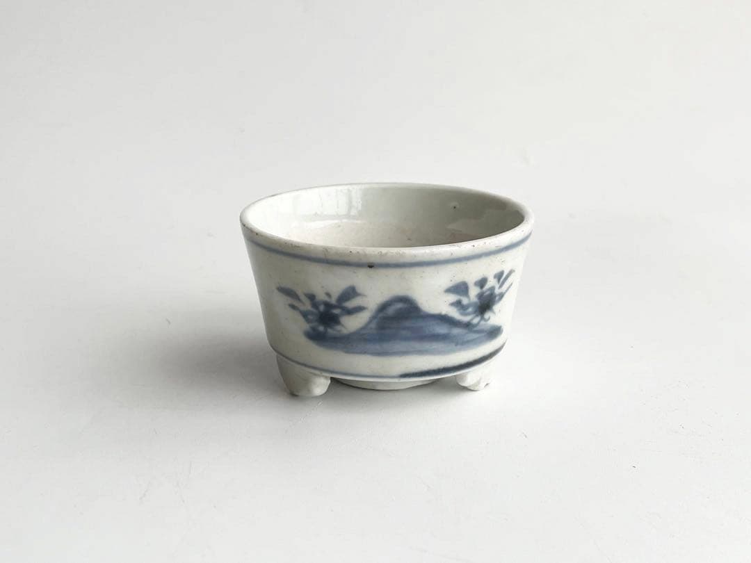 骨董　アンティーク　藍九谷　古伊万里　染付　香炉　三つ足　ミニ香炉　香爐　盆栽鉢