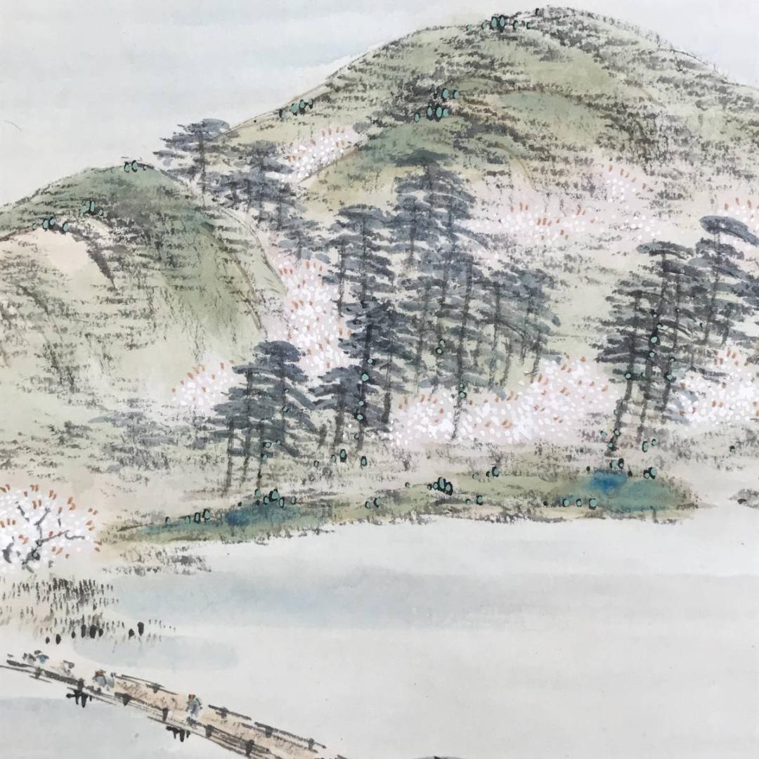 【真作】中村梅庭/嵐山春景図/山水図/横物/掛軸/名家伝来/AD-813