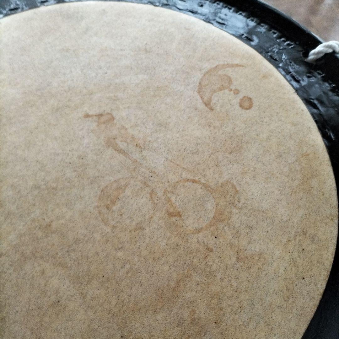 担ぎ太鼓 1.2尺　締太鼓　和太鼓 　天然皮革　ストラップ付き中古品⑦