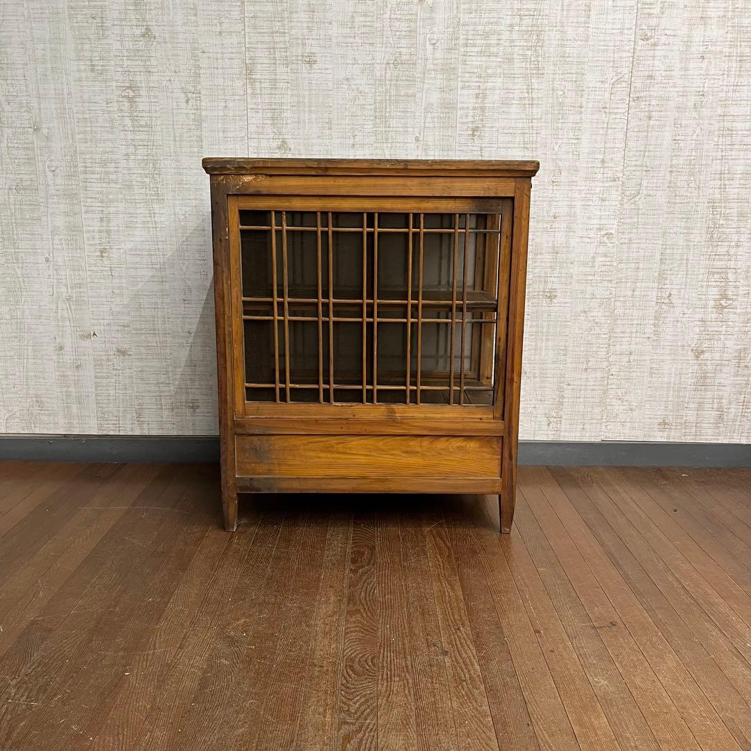 【アンティーク】昭和レトロ ガラス戸棚 食器棚 小引出し キャビネット 古家具