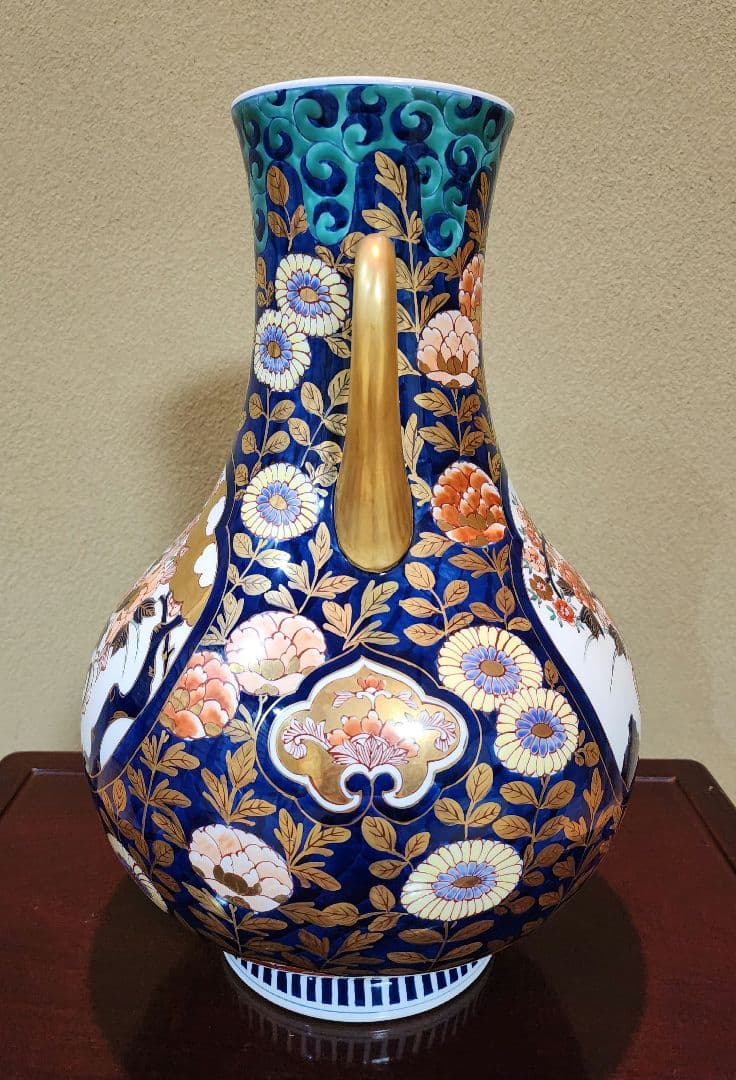 有田焼 大型 花柄陶器花瓶 藤井錦彩 金欄手様式