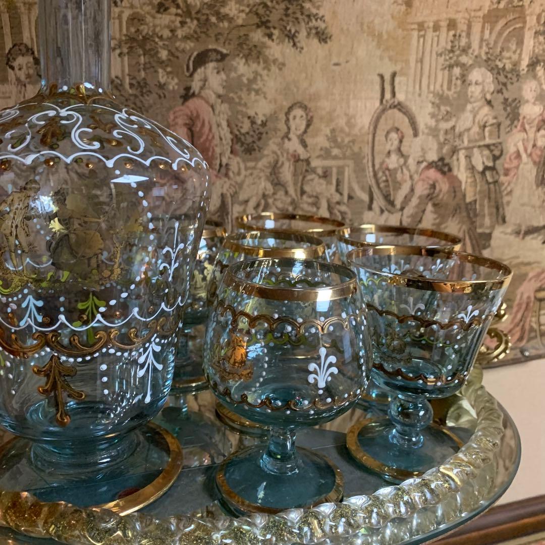 ヴェネチア　ムラーノガラス　デキャンタセット　8点　アレキサンドライトガラス