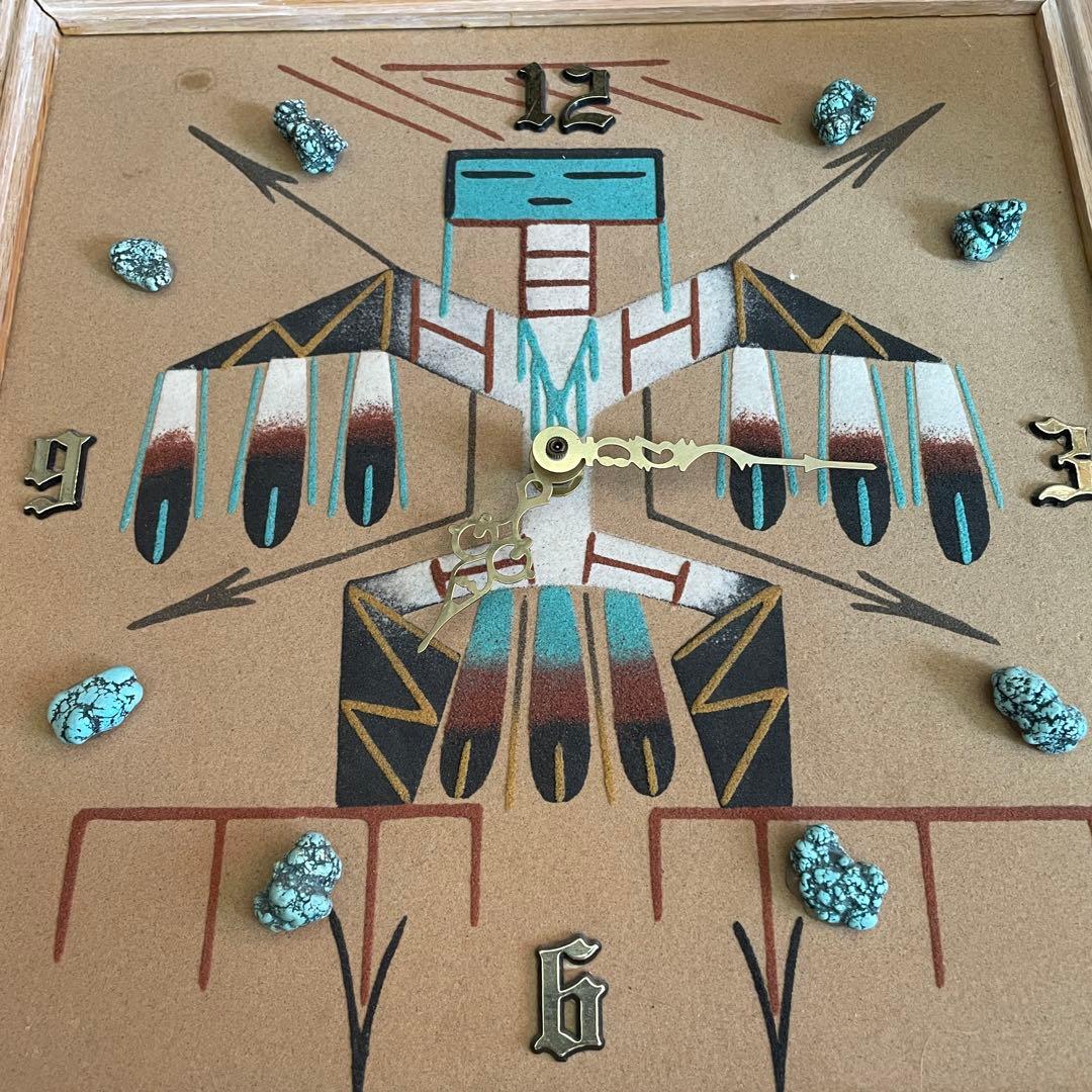 希少品！70's〜ネイティブアメリカン　ナバホ族サンドペイント砂絵の壁掛け時計