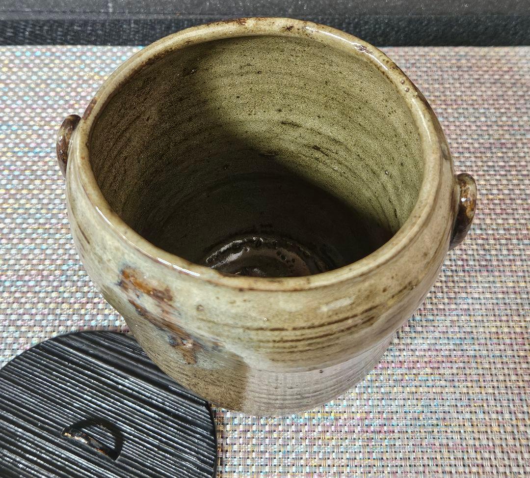 遠州七窯　江戸時代　古高取　高取焼　窯変 水指　木製蓋　江戸伝世時代箱附　茶道具