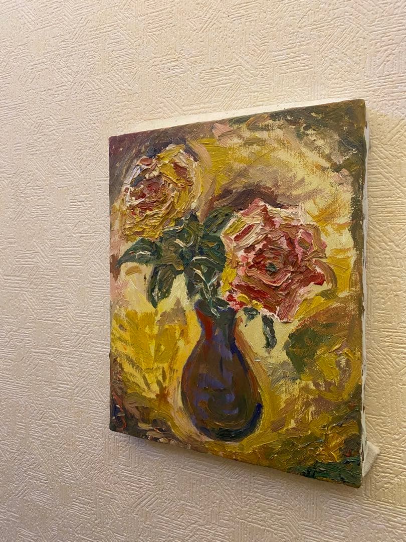 油彩画　【薔薇と花瓶】F3