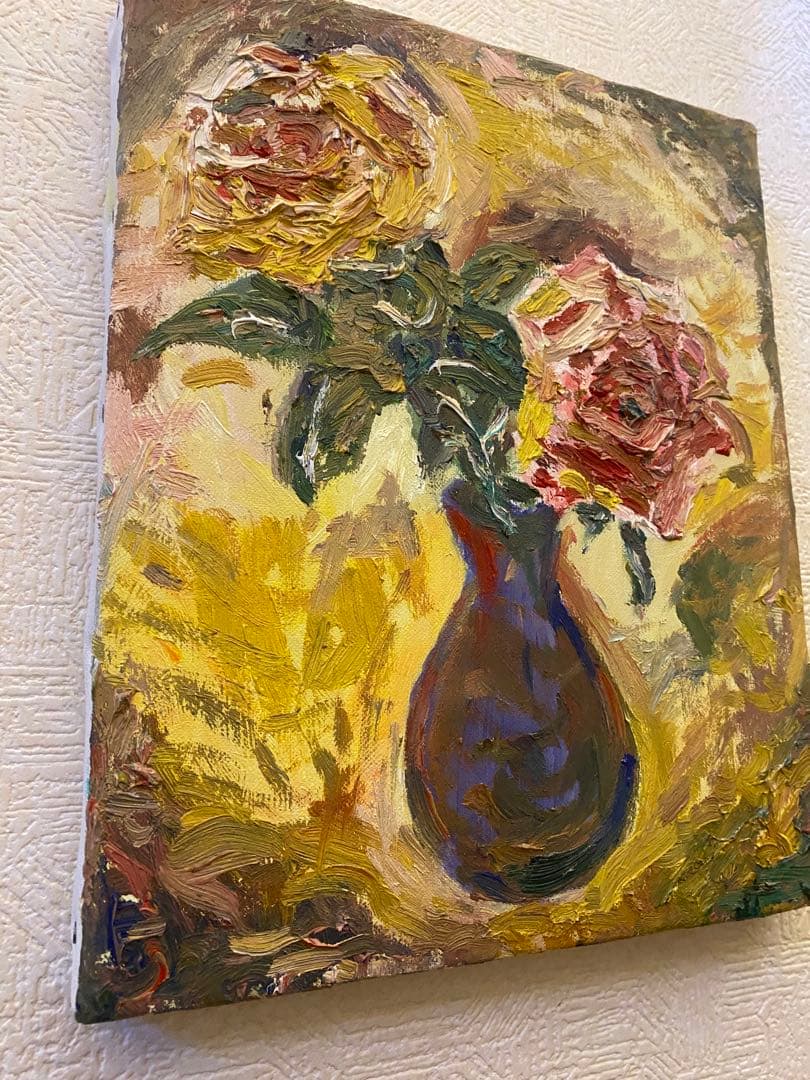 油彩画　【薔薇と花瓶】F3