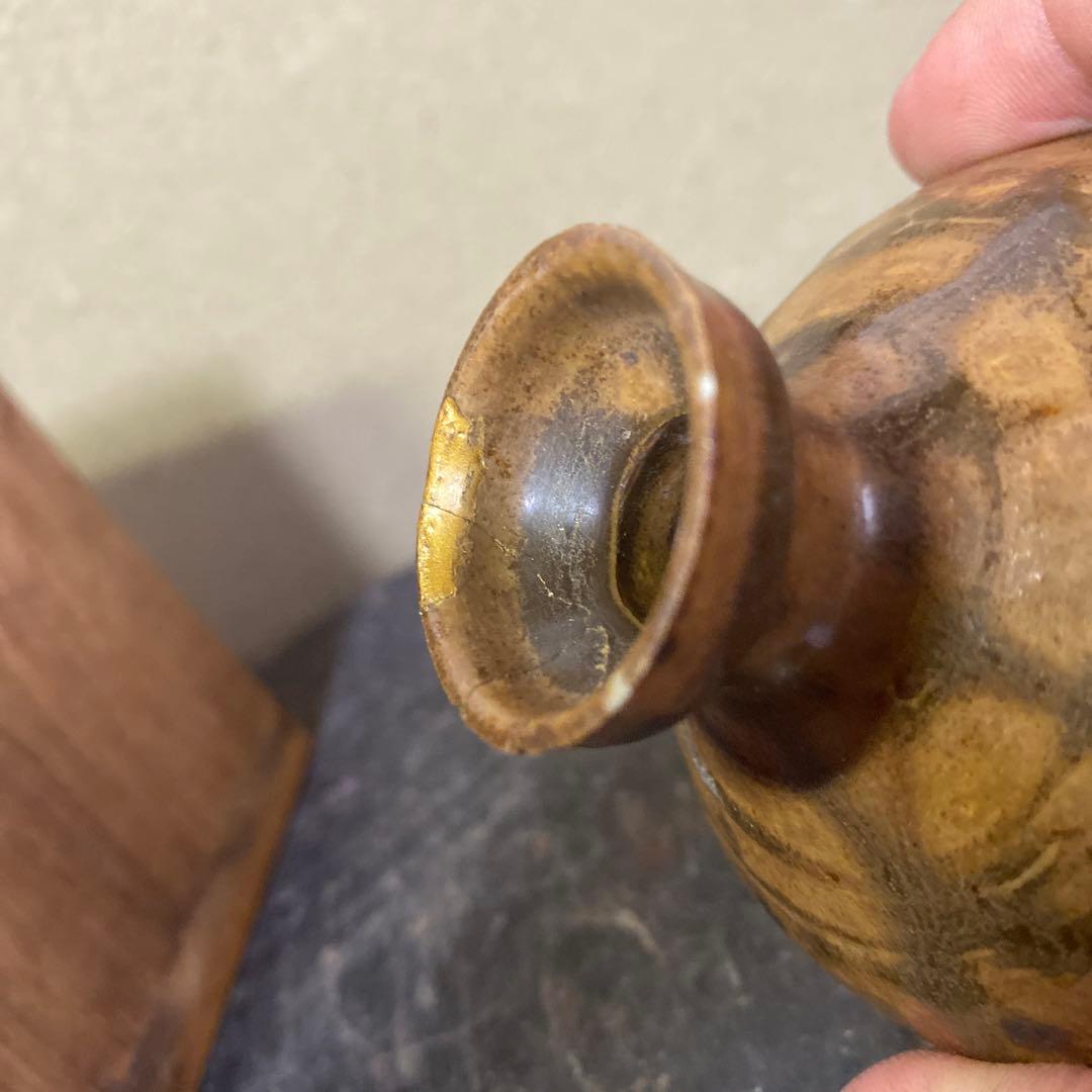 黒釉李朝油壺　木箱付き