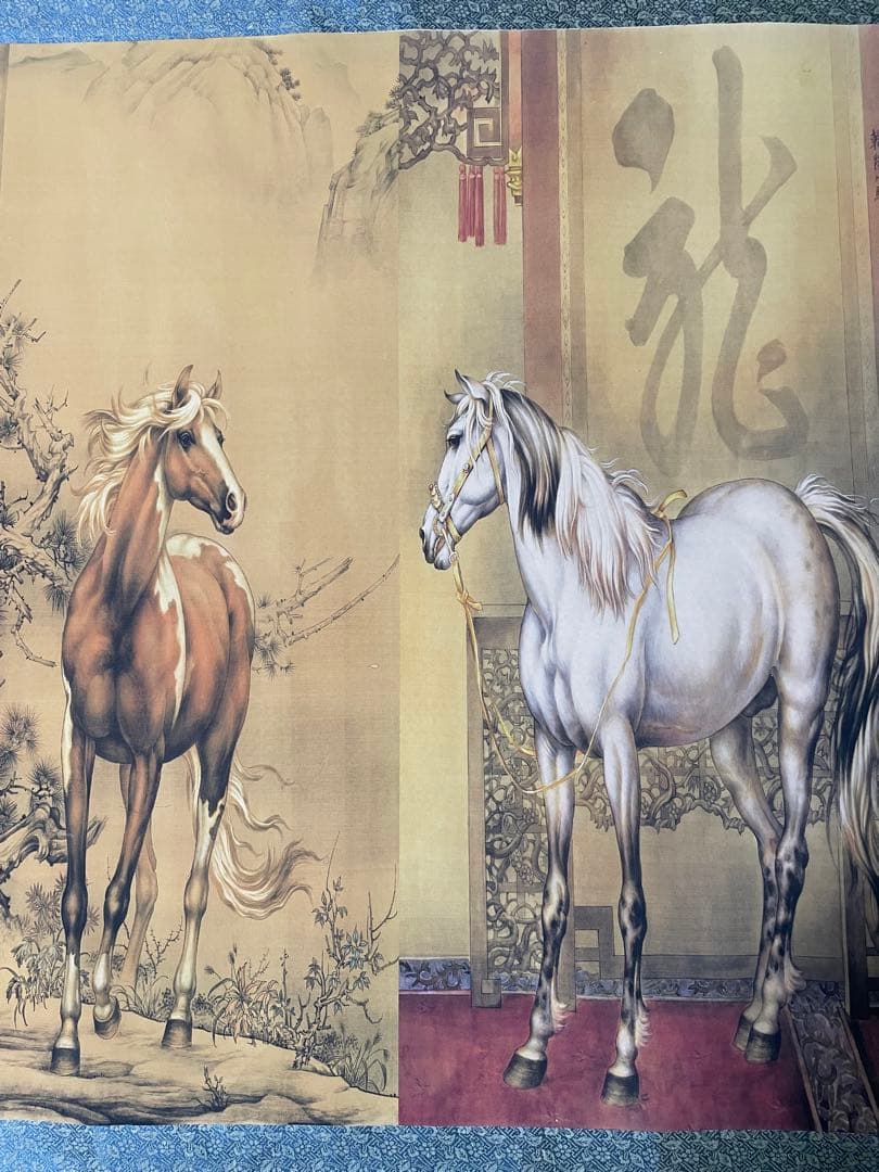 清代 中国美術 馬！馬！馬！乾隆八駿圖、大型絵画（複製品）