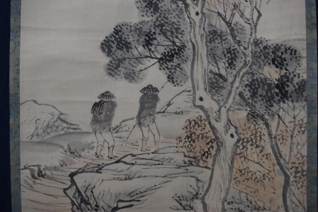 【真作】横山清暉/秋景帰漁図/秋雨人物図秋景山水図/掛軸☆宝船☆Y-726　JM