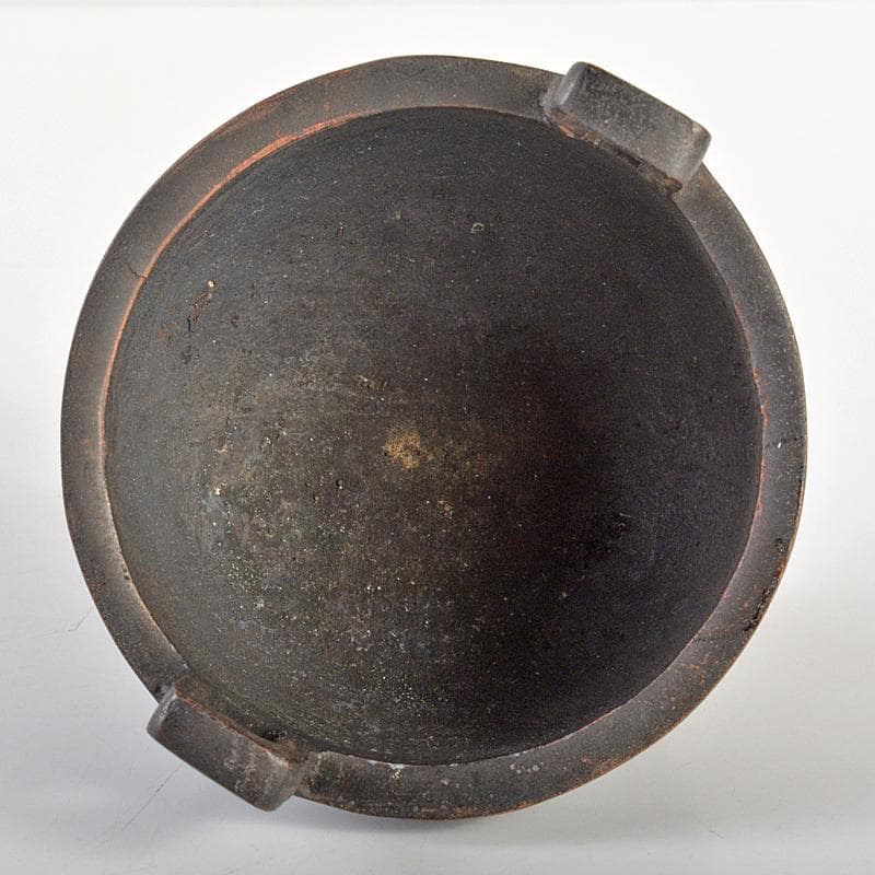 中国　古銅　双耳三つ足鼎　香炉　唐木蓋付　M　R7404