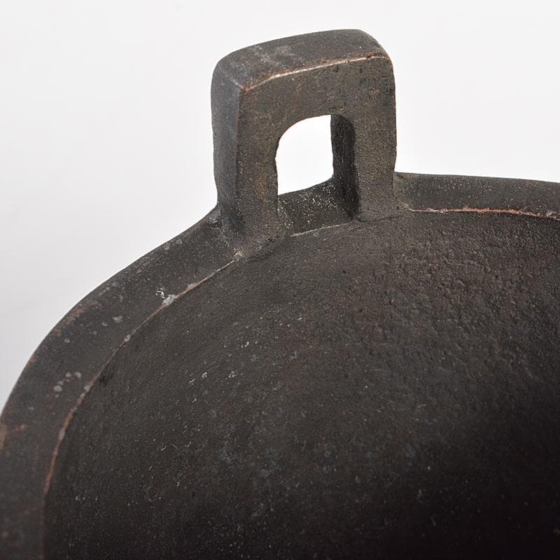 中国　古銅　双耳三つ足鼎　香炉　唐木蓋付　M　R7404