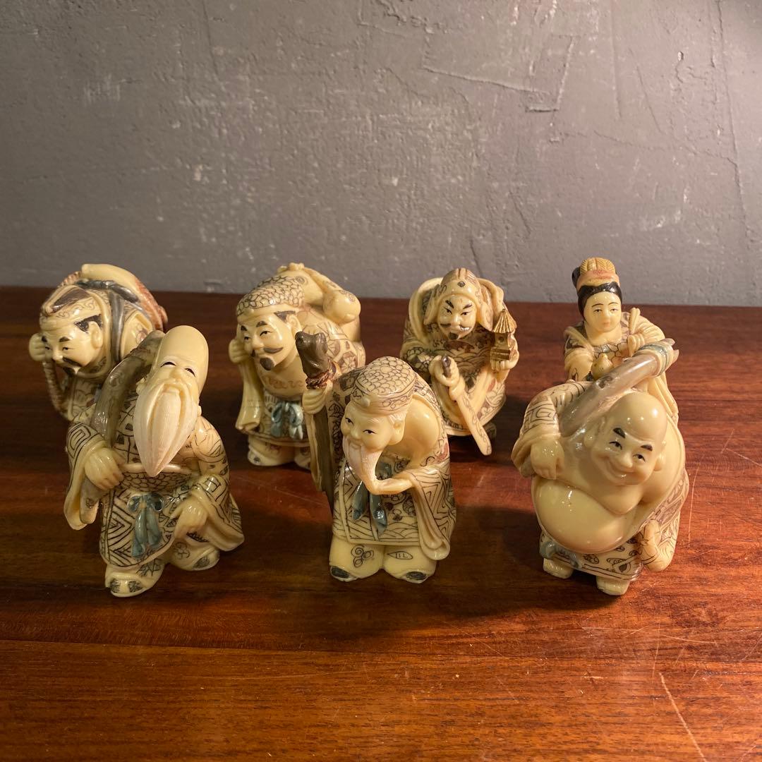 骨董品 和彫七福神 置物 置根付 オブジェ 置物 コレクション 雅俊 在銘