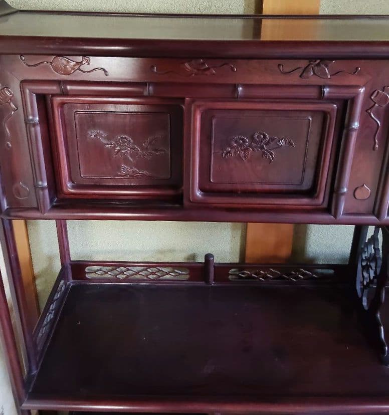 【2月8日まで】花梨 茶棚 飾り棚 違い棚 茶箪笥 カリン材