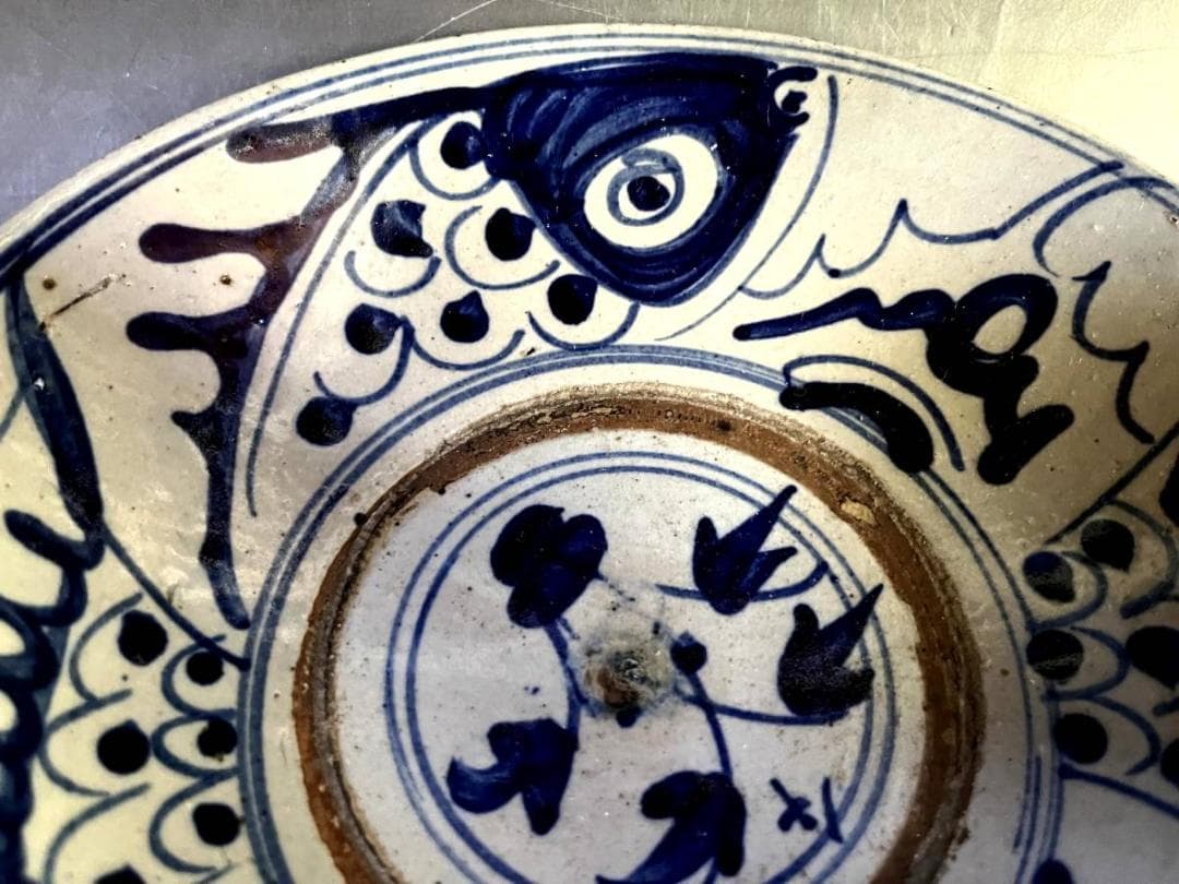 皿■支那皿 染付魚紋 青華 古い飾り皿 古玩 唐物 中国 古美術 時代物 骨董■