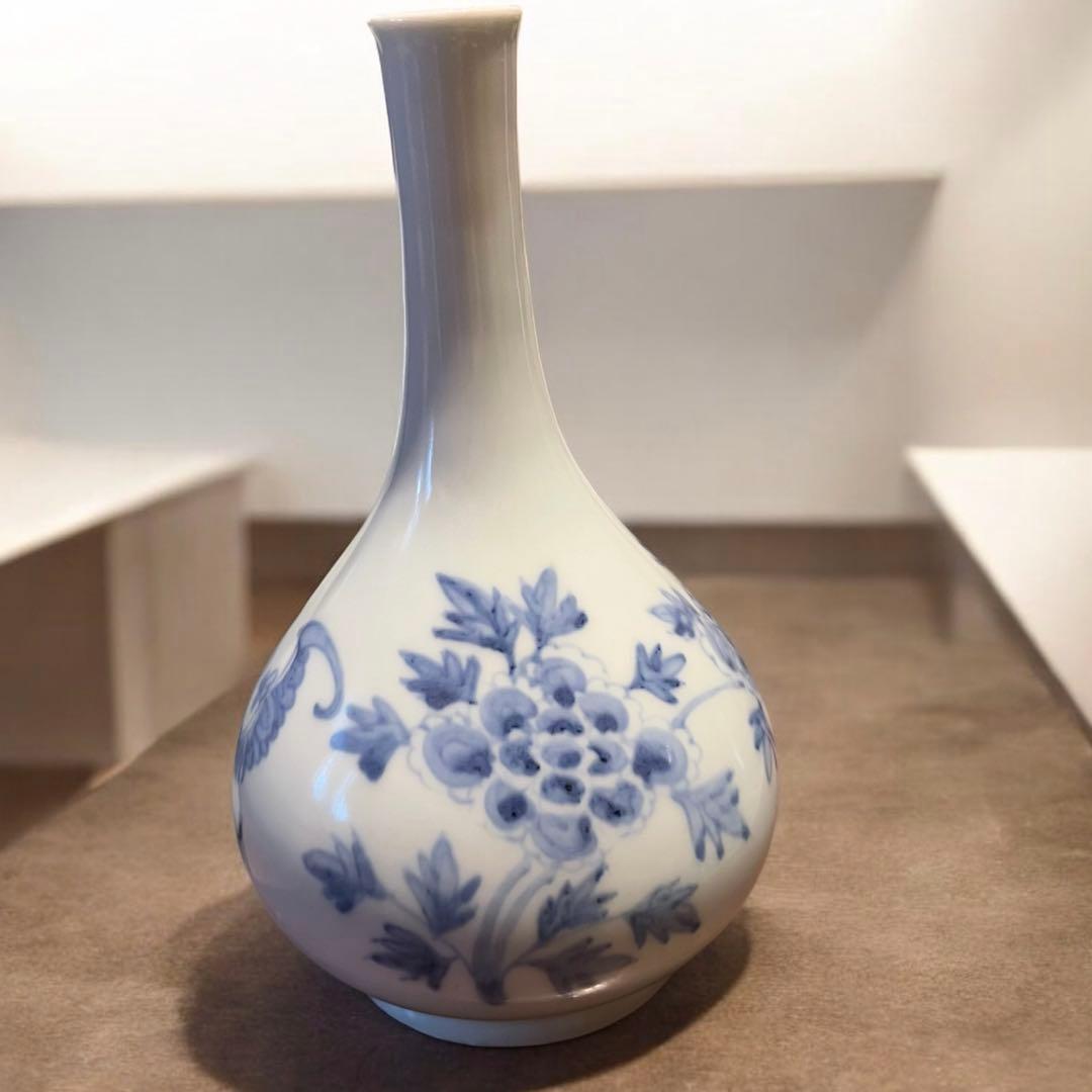 李朝 鶴首花入 分院 染付け 韓国 朝鮮 古美術 骨董 蝙蝠牡丹文 コウモリ