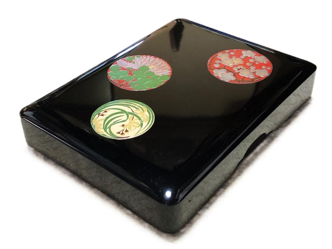 【 花丸蒔絵硯箱 蔵出未使用品 】　平安揚光堂造之　共箱付　昭和前期