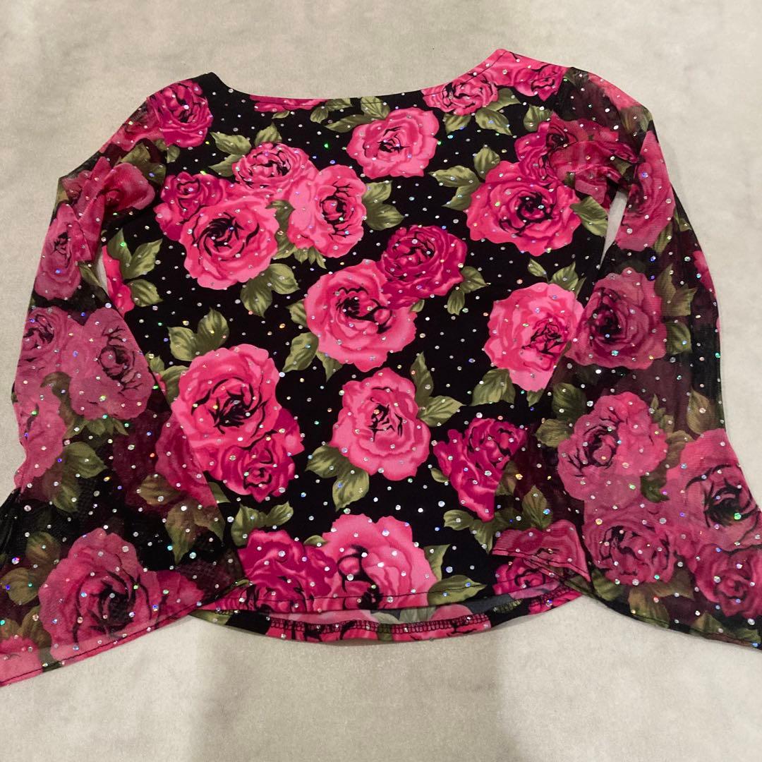 匿名配送　社交ダンスドレス　セットアップ　美品　トップス　スカート　花柄　黒