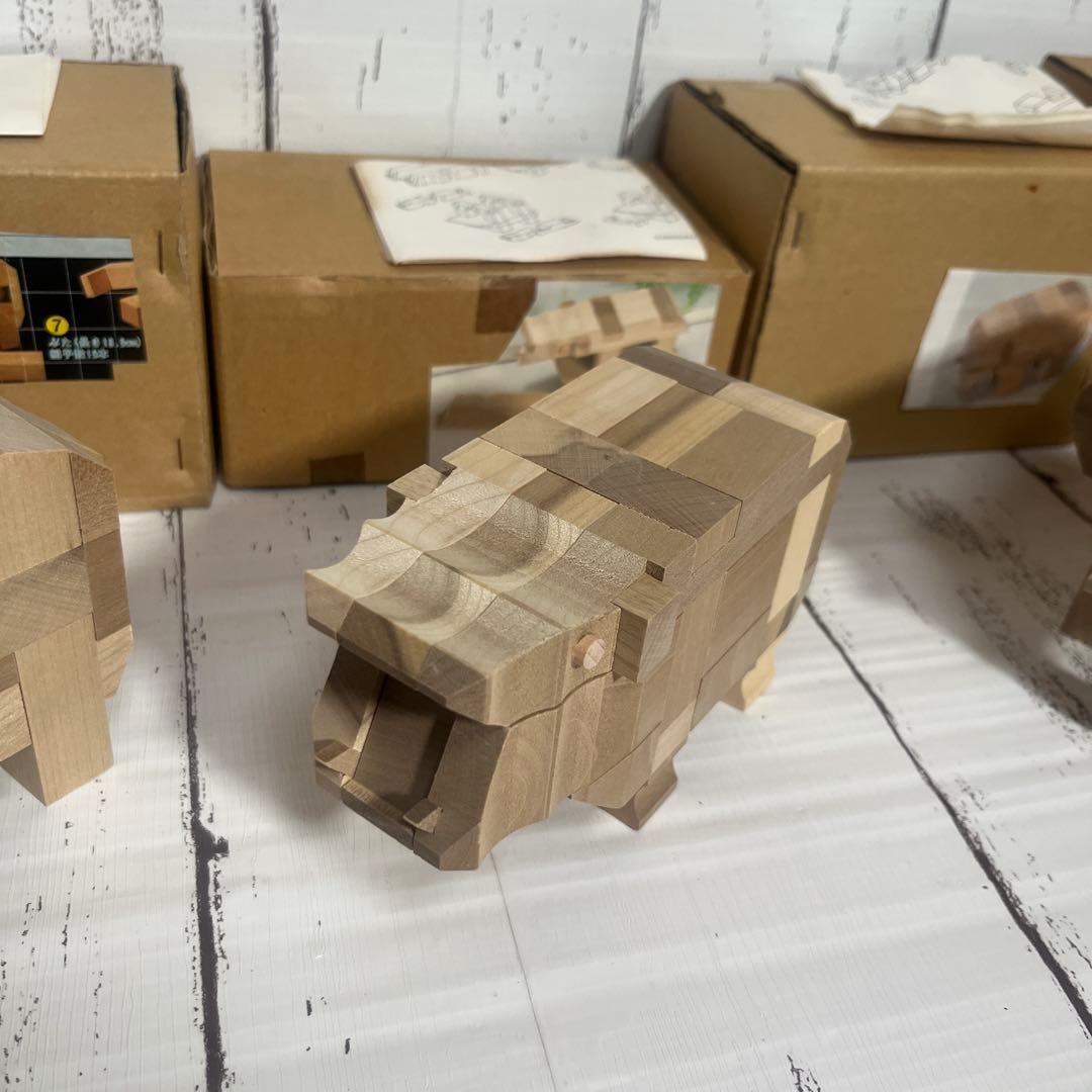 山中組木　yamanaka kumiki 動物セット　ブタ　カバ　ゾウ　ライオン