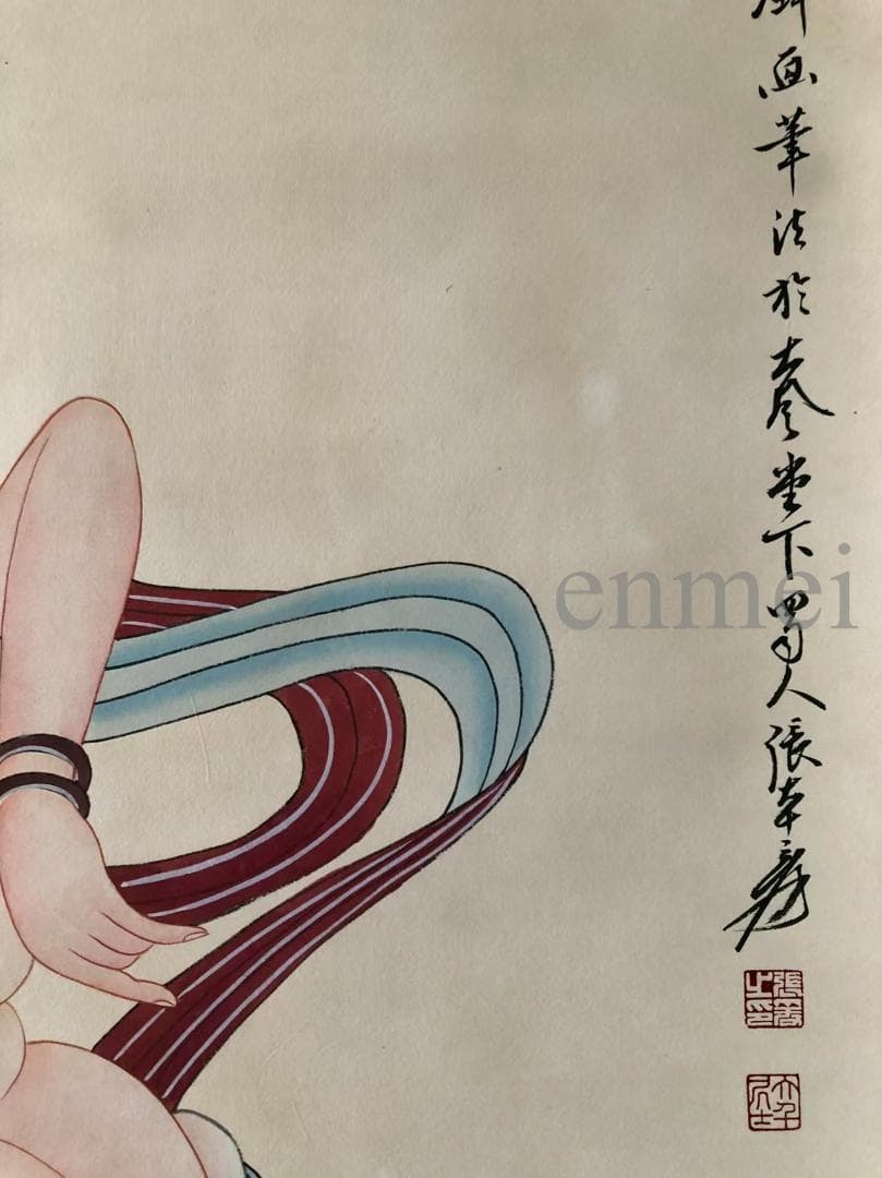 中国古美術・張大千款・飛天人物画・掛軸・純手描き・文房置物・水墨画・書道品・宣紙