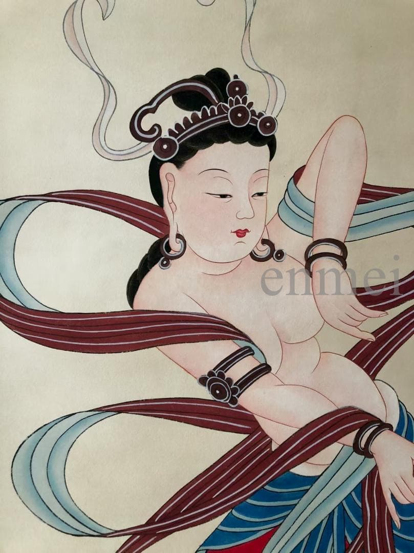 中国古美術・張大千款・飛天人物画・掛軸・純手描き・文房置物・水墨画・書道品・宣紙