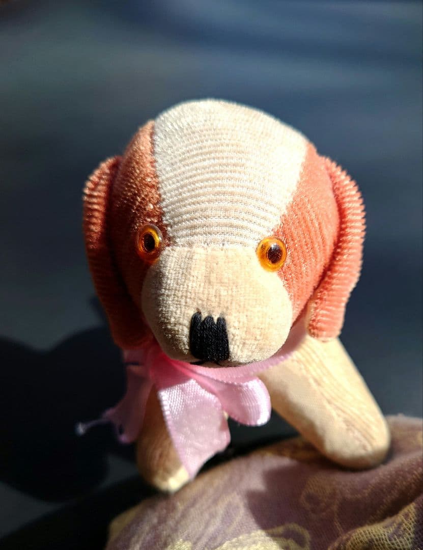 戦前 日本製　縞別珍（しまべっちん）の小犬　輸出用　アンティーク