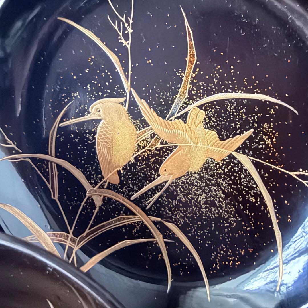 2245様感謝‼️JAPAN蒔絵かわせみ天然木伏蒔絵 芦にかわせみ真塗厚物椀 5客