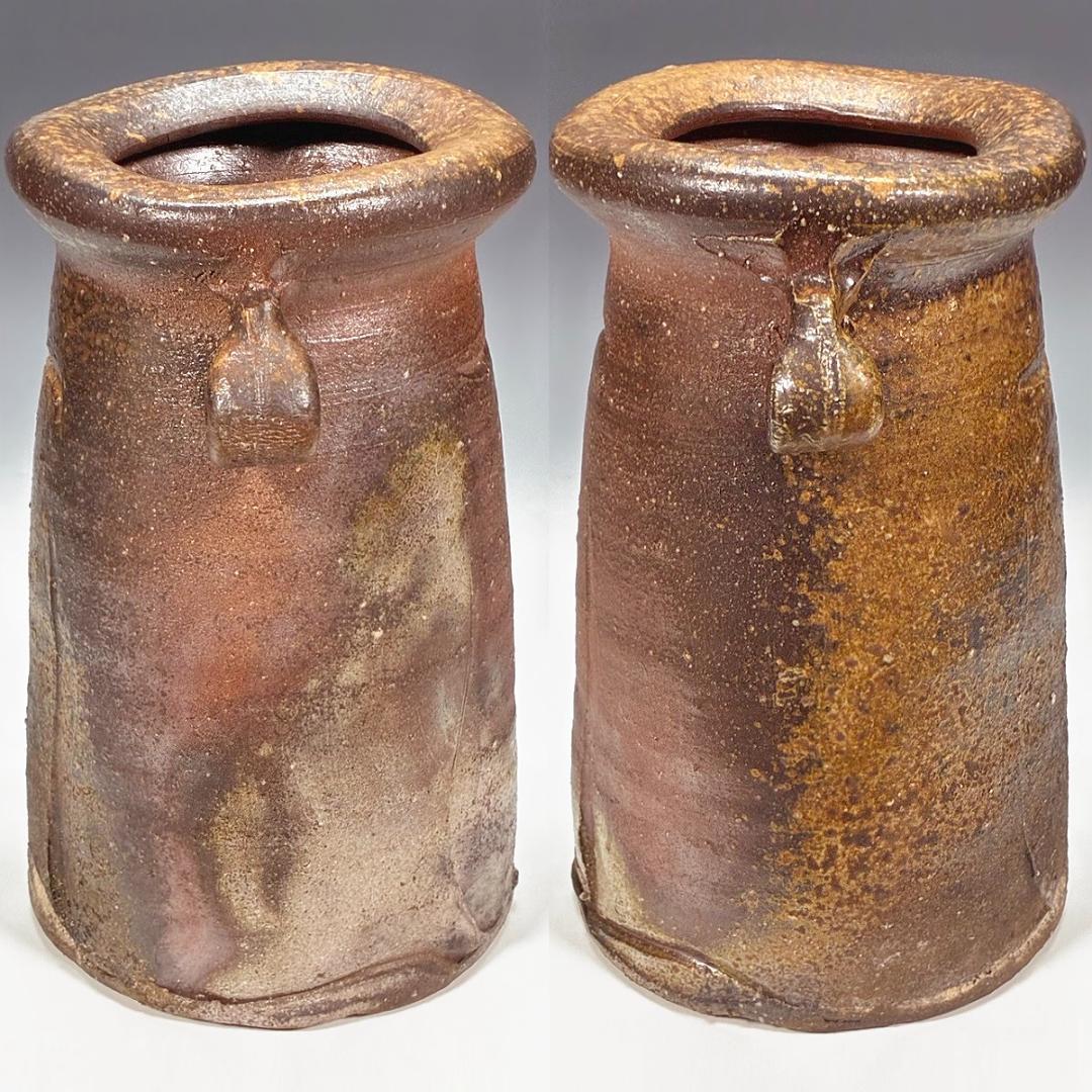 ■備前焼 斉藤隆 作 花入 共箱あり 師：伊勢崎淳