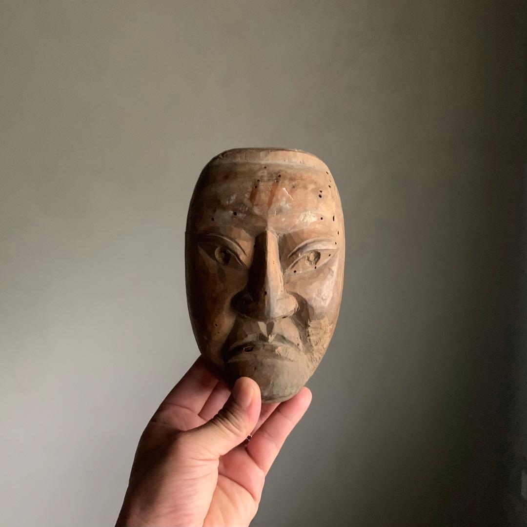 木彫 面型 ？ 古道具 木彫面 アンティーク 古美術 オブジェ