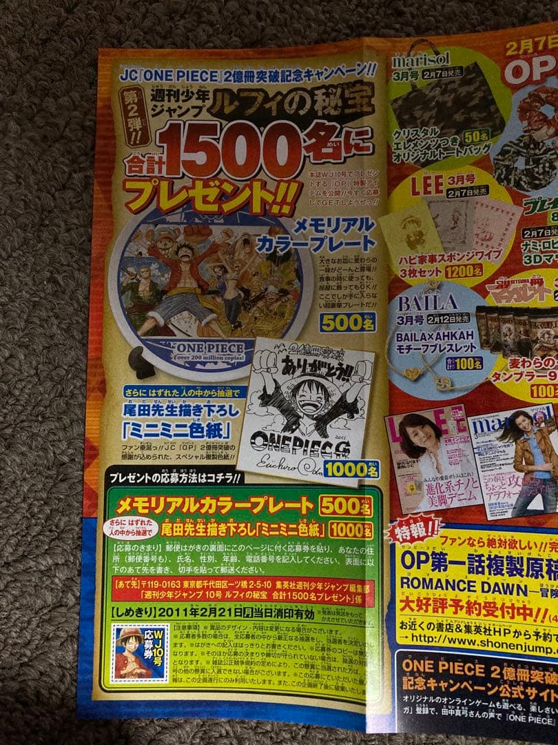 ONE PIECE 2億冊突破記念キャンペーン　メモリアルプレート　応募券付