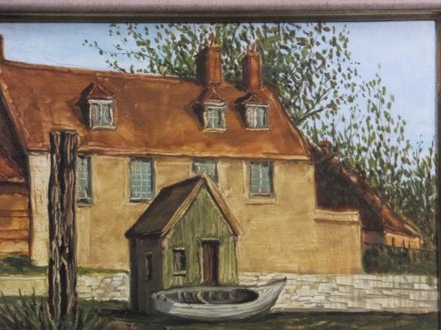 坂本益夫　直筆サイン『仏 湖畔風景』キャンヴァスに油彩 10号 0718E