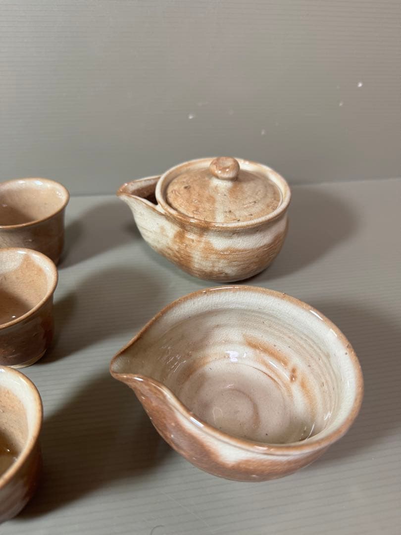 2865 萩焼　茶器セット　宝瓶1客　湯冷し1客　湯呑6客　未使用