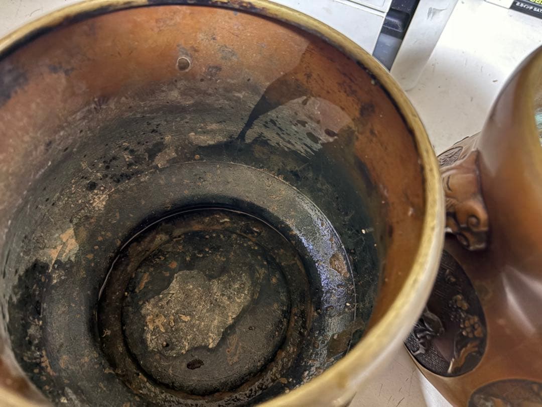 銅製 昌龍 獅子耳 火鉢一対