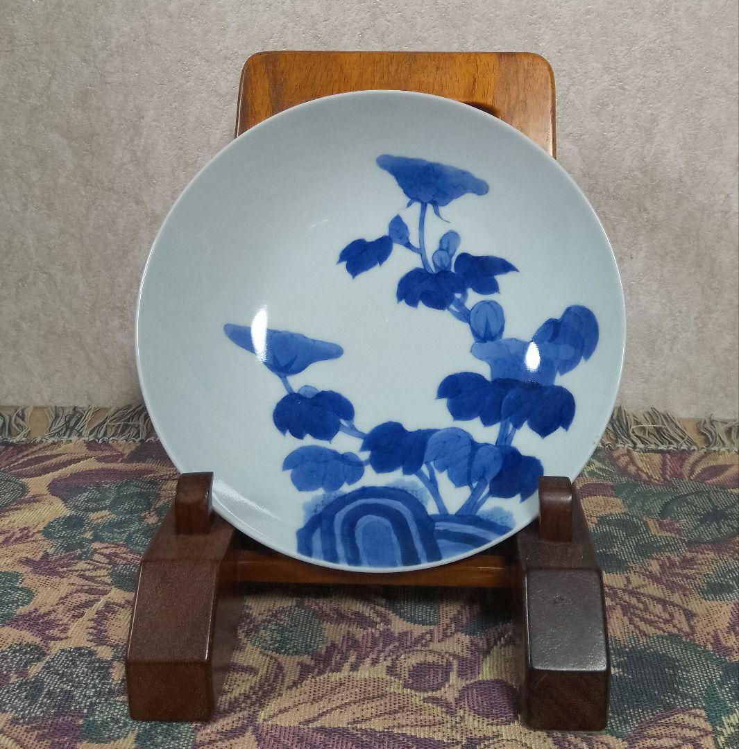 古伊万里 藍鍋島花文皿 後期鍋島 江戸後期