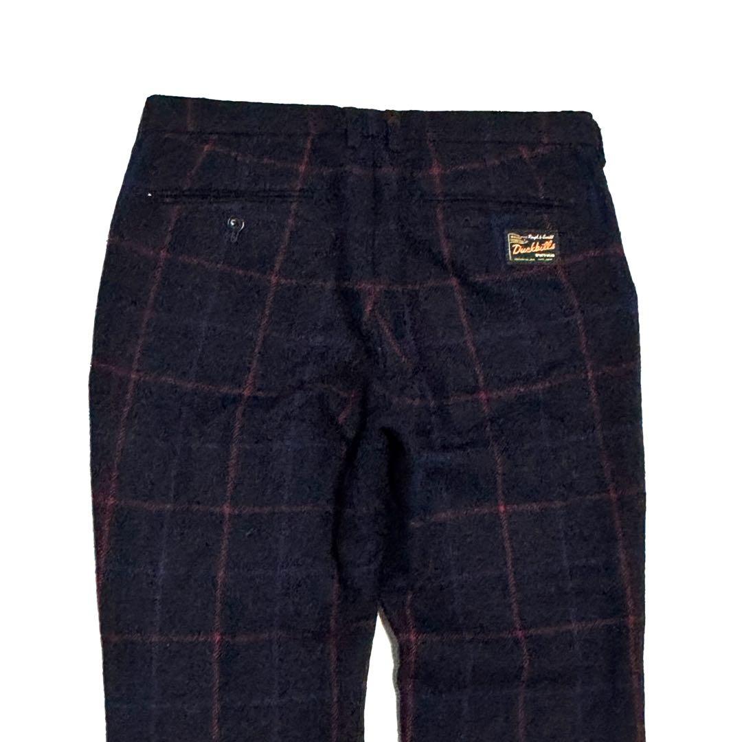良好 ラフアンドスウェル ウールチェックパンツ ネイビー赤 防寒高級感漂う大人気