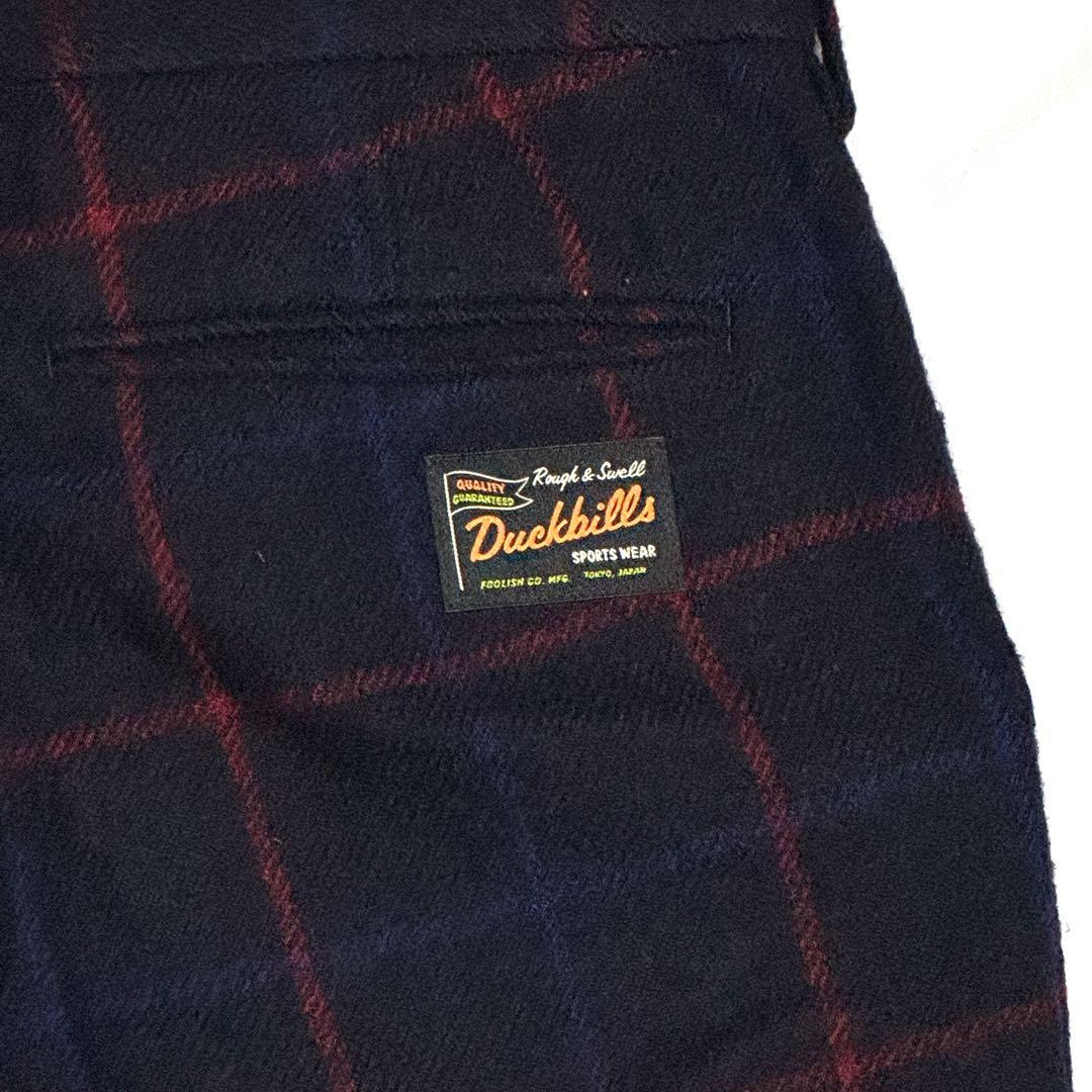 良好 ラフアンドスウェル ウールチェックパンツ ネイビー赤 防寒高級感漂う大人気