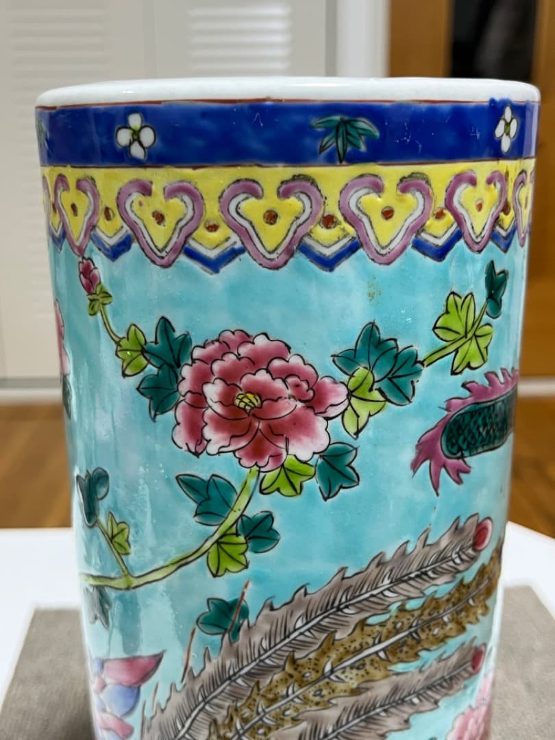 中国美術 大清同治年製 帽筒陶器 龍鳳呈祥 年代品 骨董